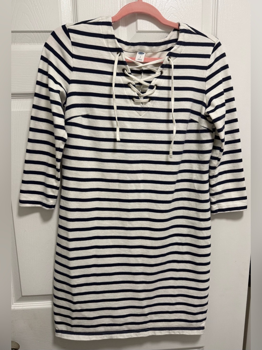 Old Navy Nautical Style Blue & White Stripped Dress 3/4 Sleeves Small